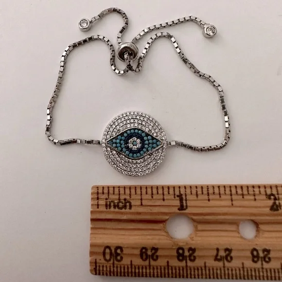 🧿925 Silver evileye bracelet bolo turquoise and cubic zirconia stones - Picture 2 of 2